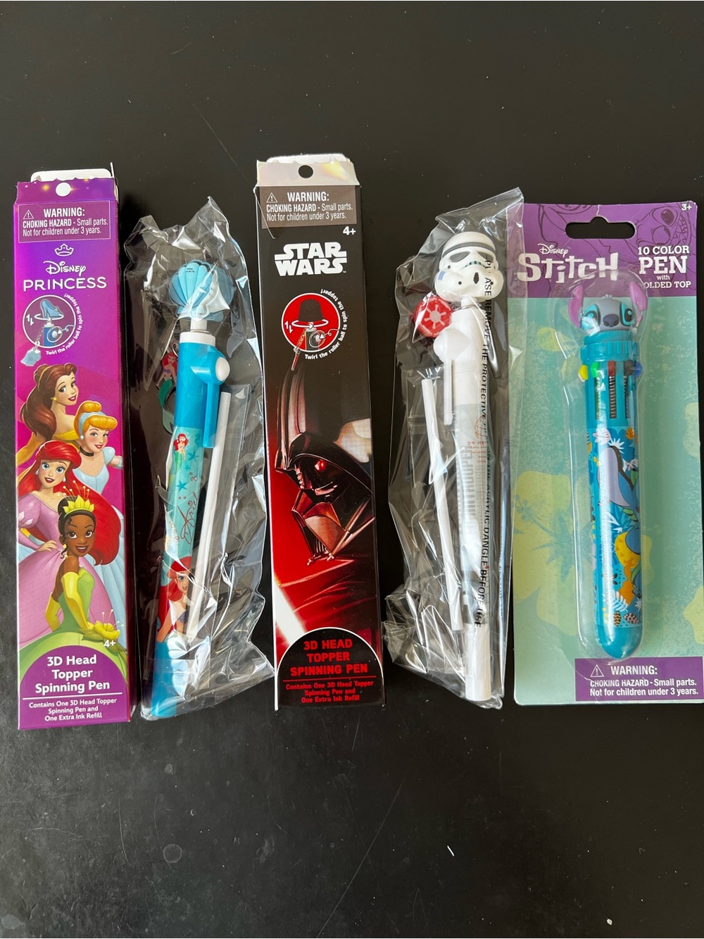 Disney & Star Wars Novelty Pen 3-Piece Bundle - 3D Spinner & Stitch 10-Color